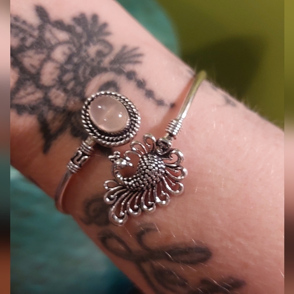 Rose Quartz Peacock Adjustable Bangle Bracelet - Picture 4 of 7